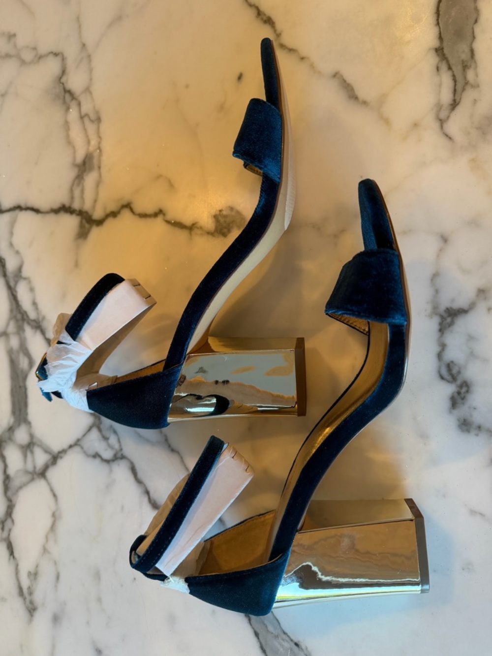 Lilly Pulitzer Amber Lynn Navy Velvet Gold Heel Sandals New in Box 9.5